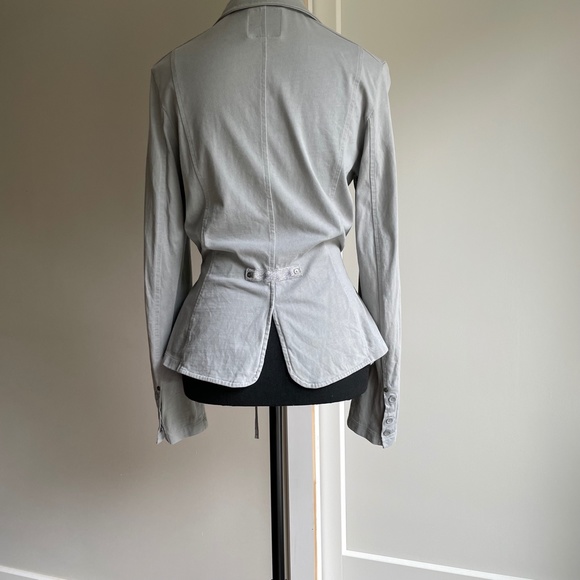 Sandwich Fitted Cinched Waist Grey Cotton  Blazer with Silver Trim - Picture 14 of 14